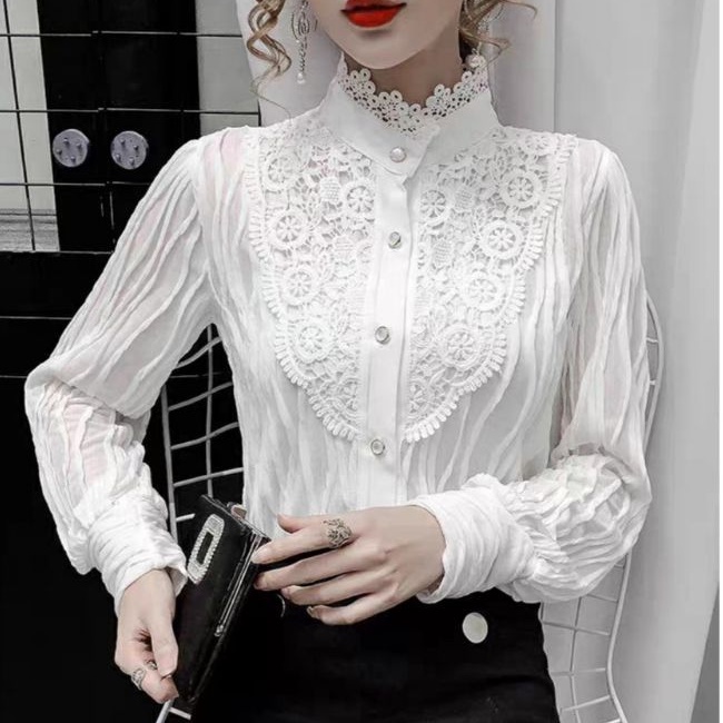 Jual 5388 REALPICT Baju atasan kemeja blouse kerja putih hitam polos