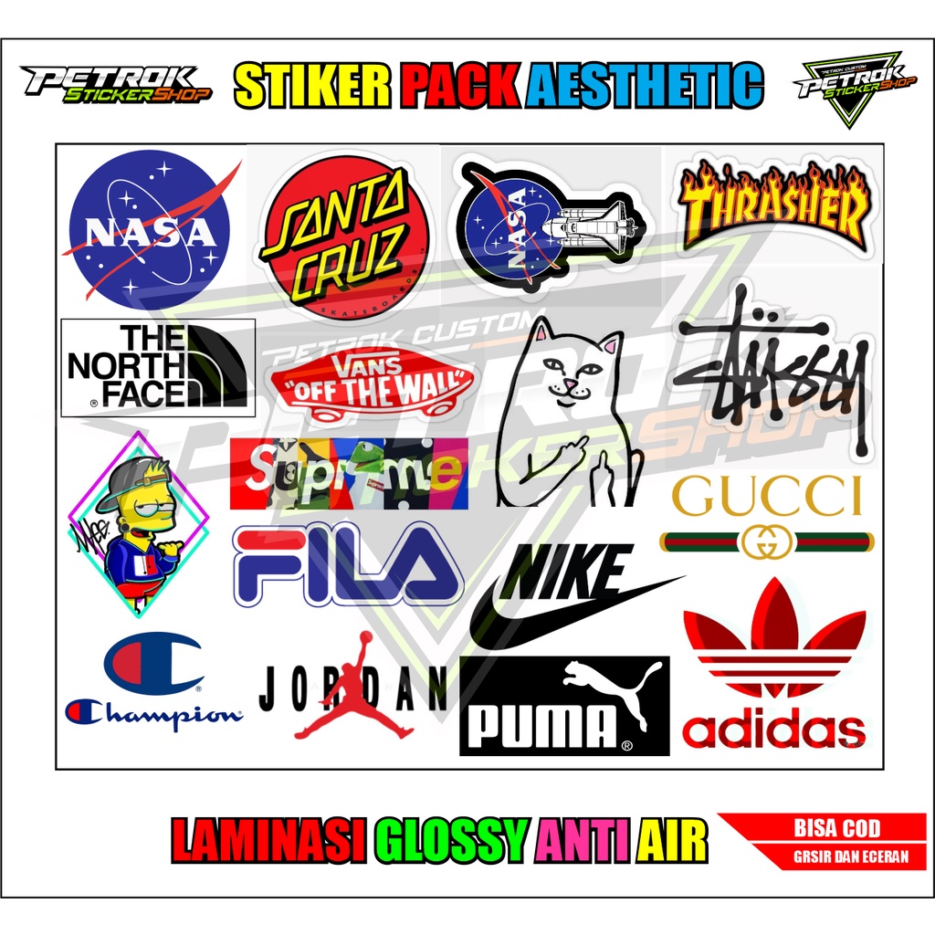 Jual Stiker Pack Aesthetic Brand Terkenal Stiker Case Stiker Brand Logo