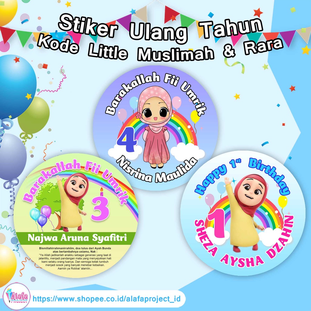 Jual AlafaProject Stiker Ulang Tahun Tema Rara Little Muslimah | Shopee ...