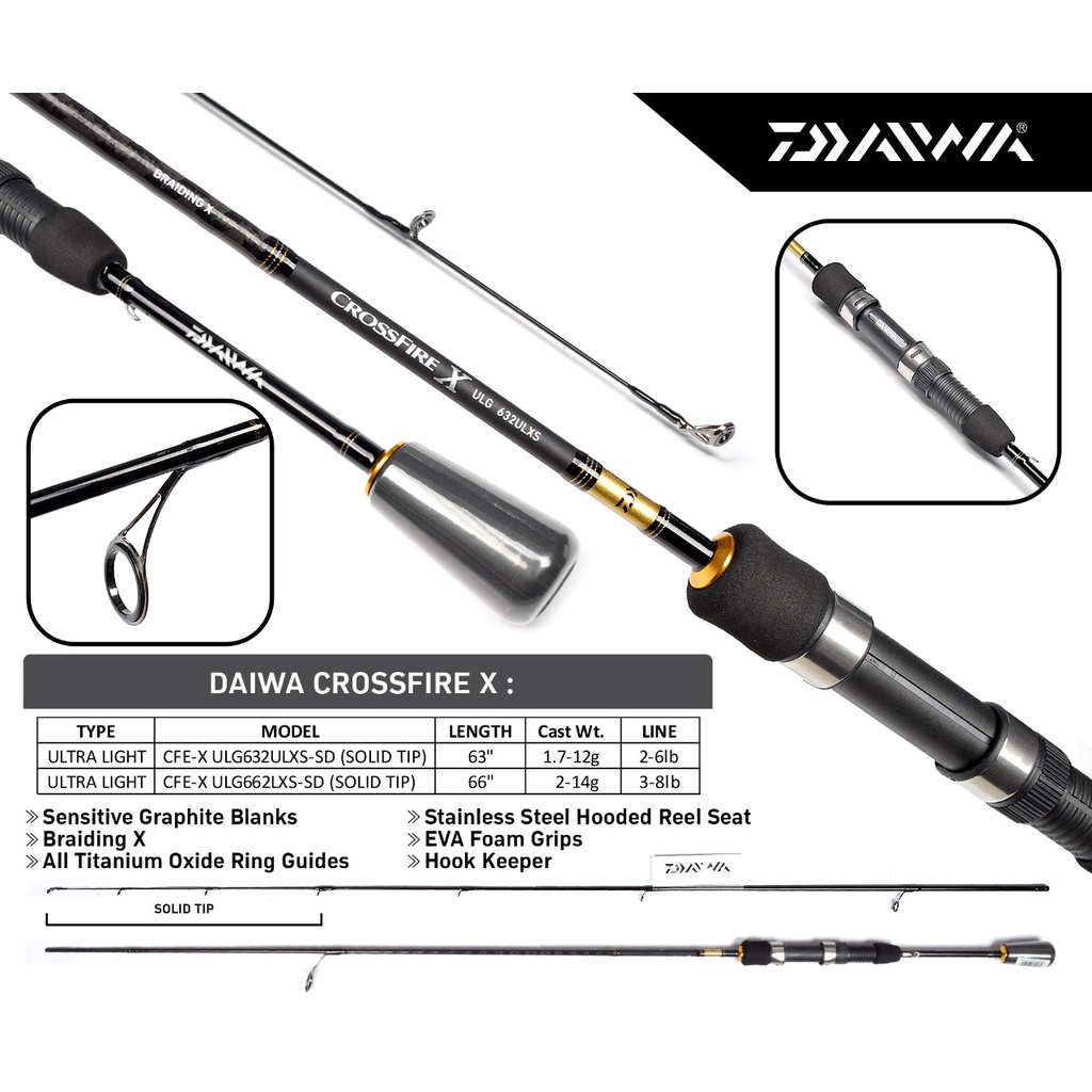 Jual Joran Daiwa Crossfire X ULG 632 ULXS Solid Tip Carbon 2 Jual Joran Daiwa Crossfire X ULG 632 ULXS Solid Tip Carbon 2