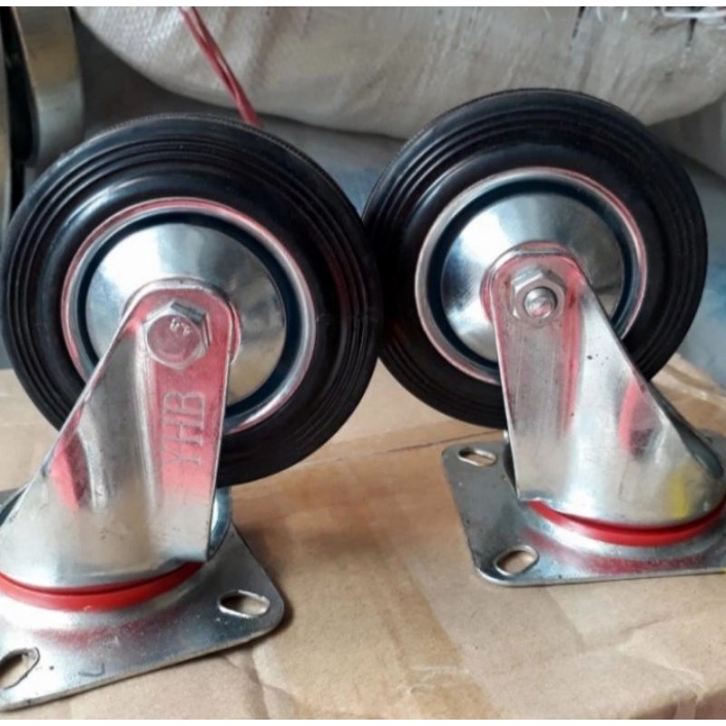 Jual Roda troli roli KARET 3inch ecer 1Pcs putar Tanpa Rem&Rem | Shopee ...