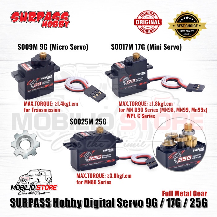 Jual Surpass Hobby Digital Servo 9G / 17G / 25G for Micro Mini Servo RC