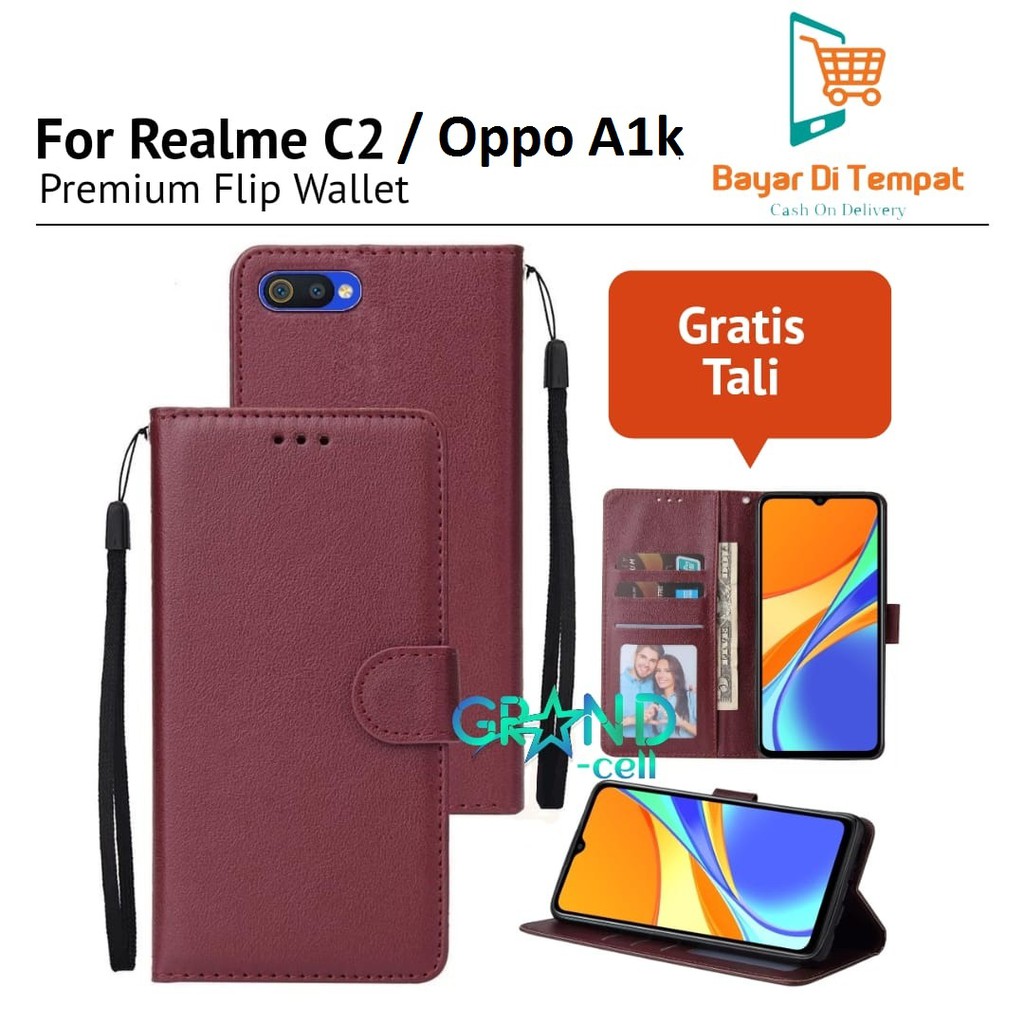FLIP CASE REALME C2 PREMIUM WALLET LEATHER STANDINGFLIP CASING FLIP COVER