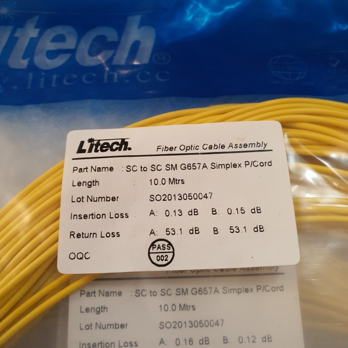 Jual patch cord litech SC to SC SM G657A Simplex patchord fiber optik ...