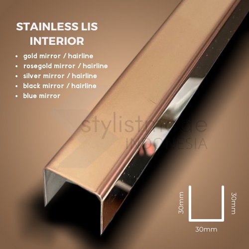 Jual Stainless Lis Interior | Lis U 30 X 30 X 30mm | Shopee Indonesia