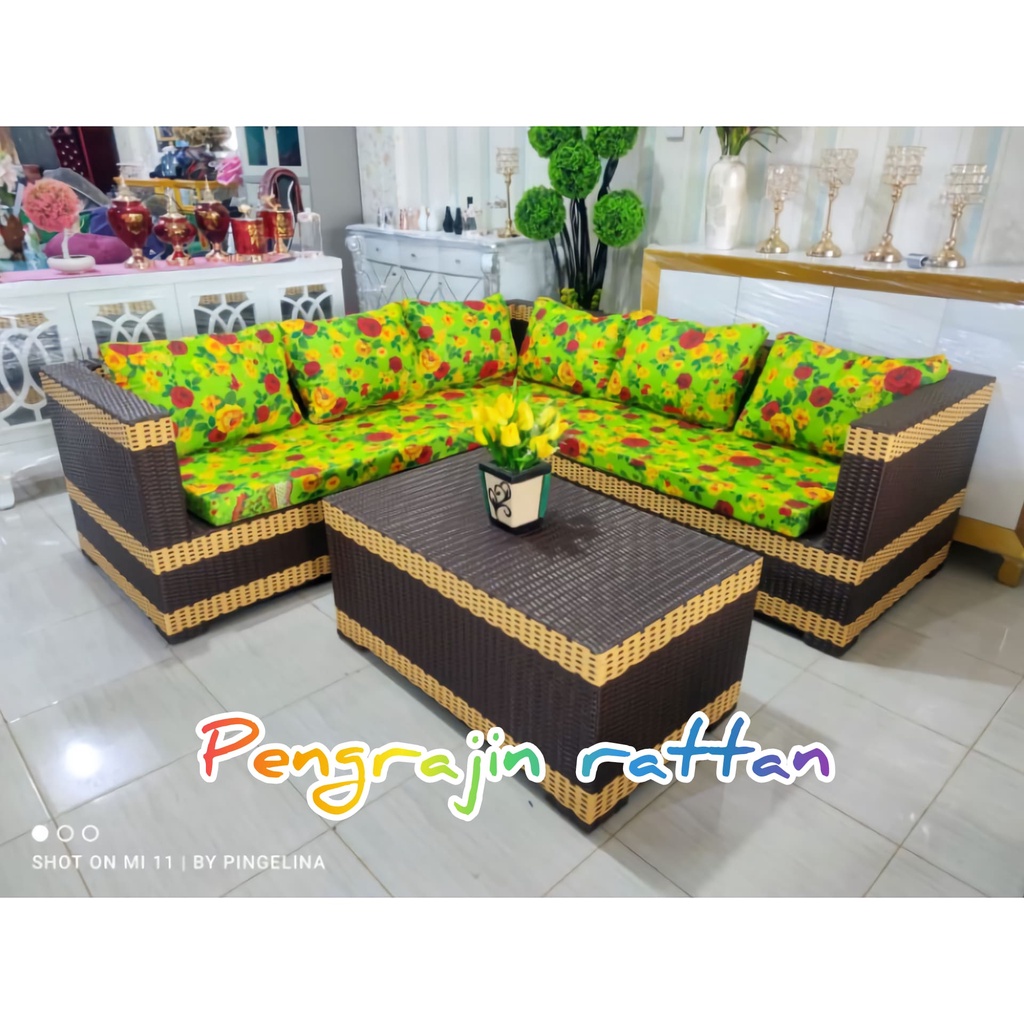 Jual 1 Set Kursi Korsi Bangku Sofa L Sudut Anyaman Rotan Sintetis