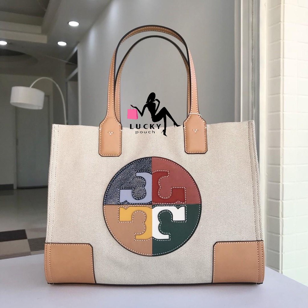 Tory burch ella color block logo tote sale