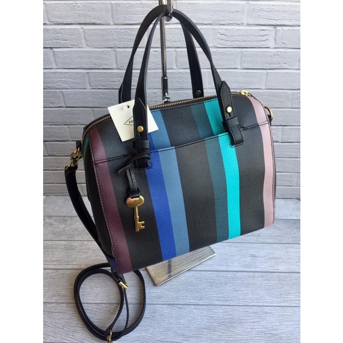 Fossil rachel satchel online blue stripe