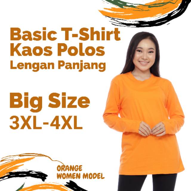 Jual Big Size Kaos Polos Jumbo Wanita Lengan Panjang Reguler Fit Cotton Combed S Baju