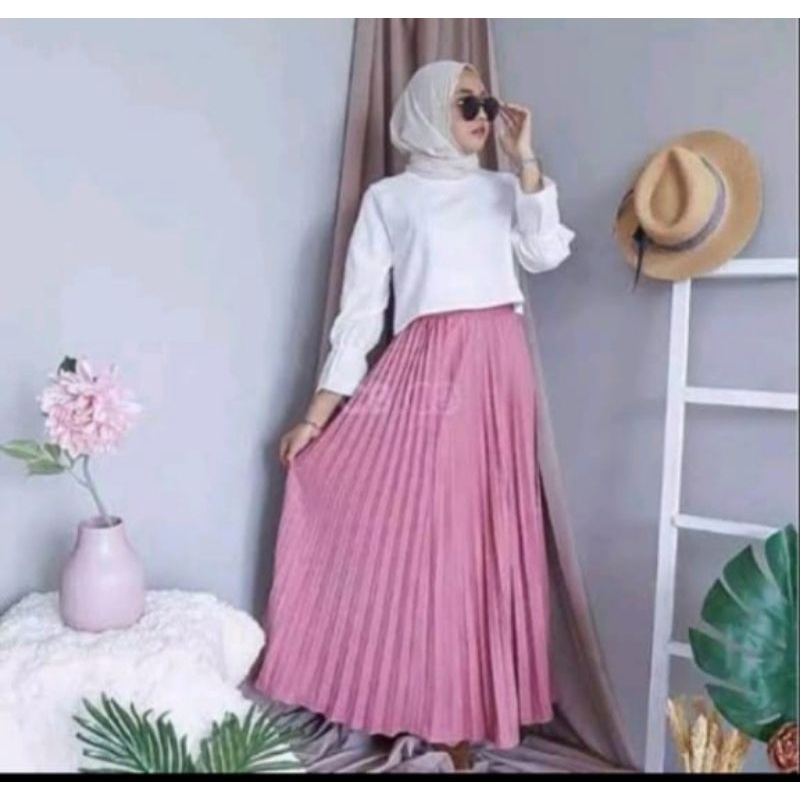 Jual Rok Plisket Premium/Rok Plisket/Rok Plisket Payung bahan hyget ...