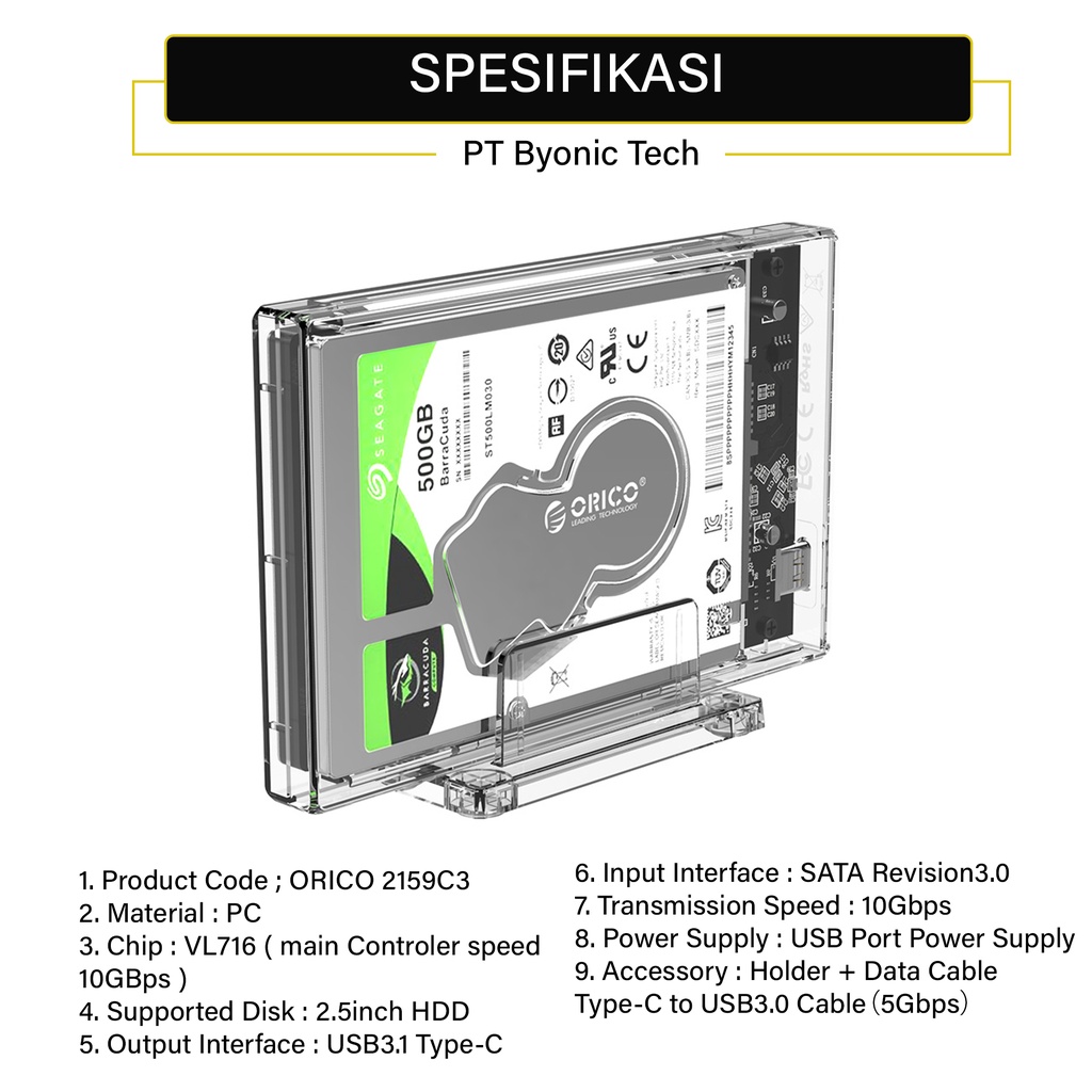 Jual Hard Drive Enclosure ORICO Transparent Series 2.5 inch 10Gbps With ...