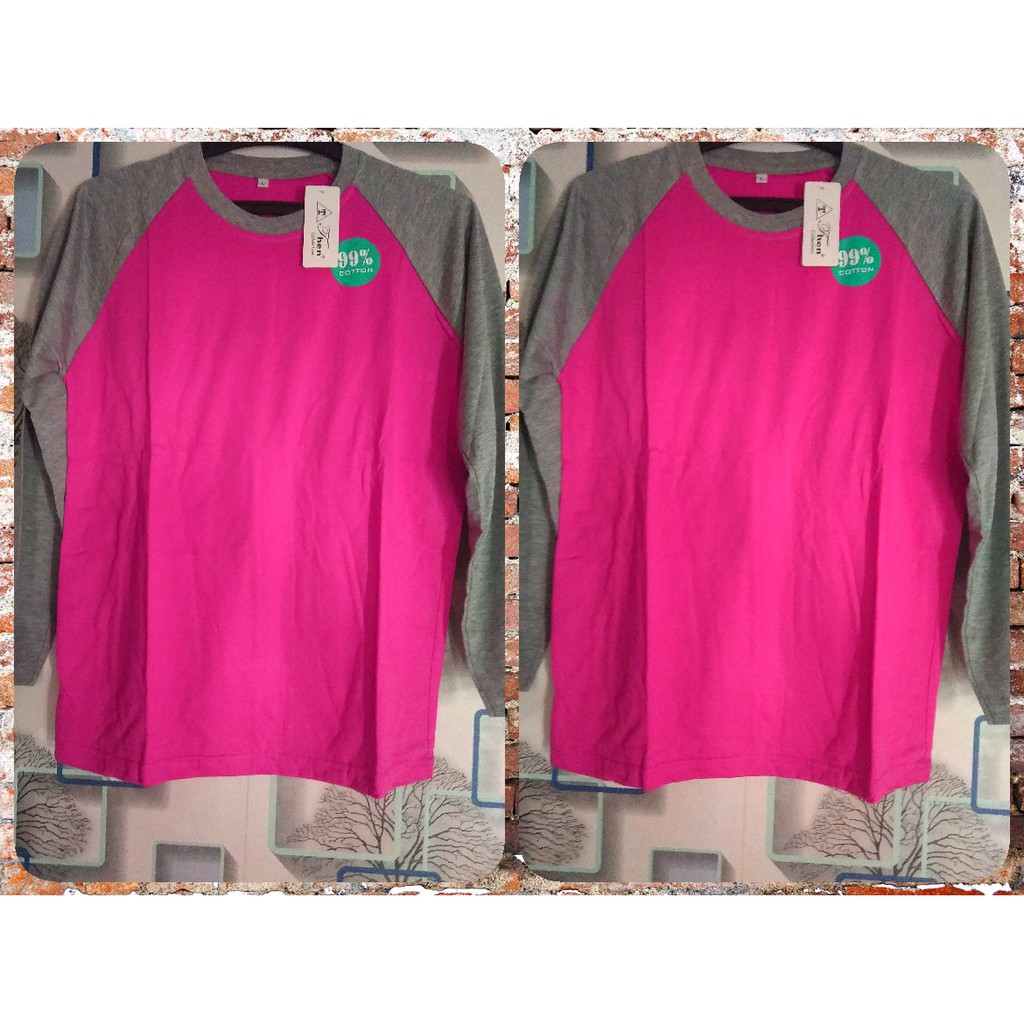 Jual Kaos Reglan Lengan Panjang Warna Pink Fanta Abu-Abu | Shopee Indonesia