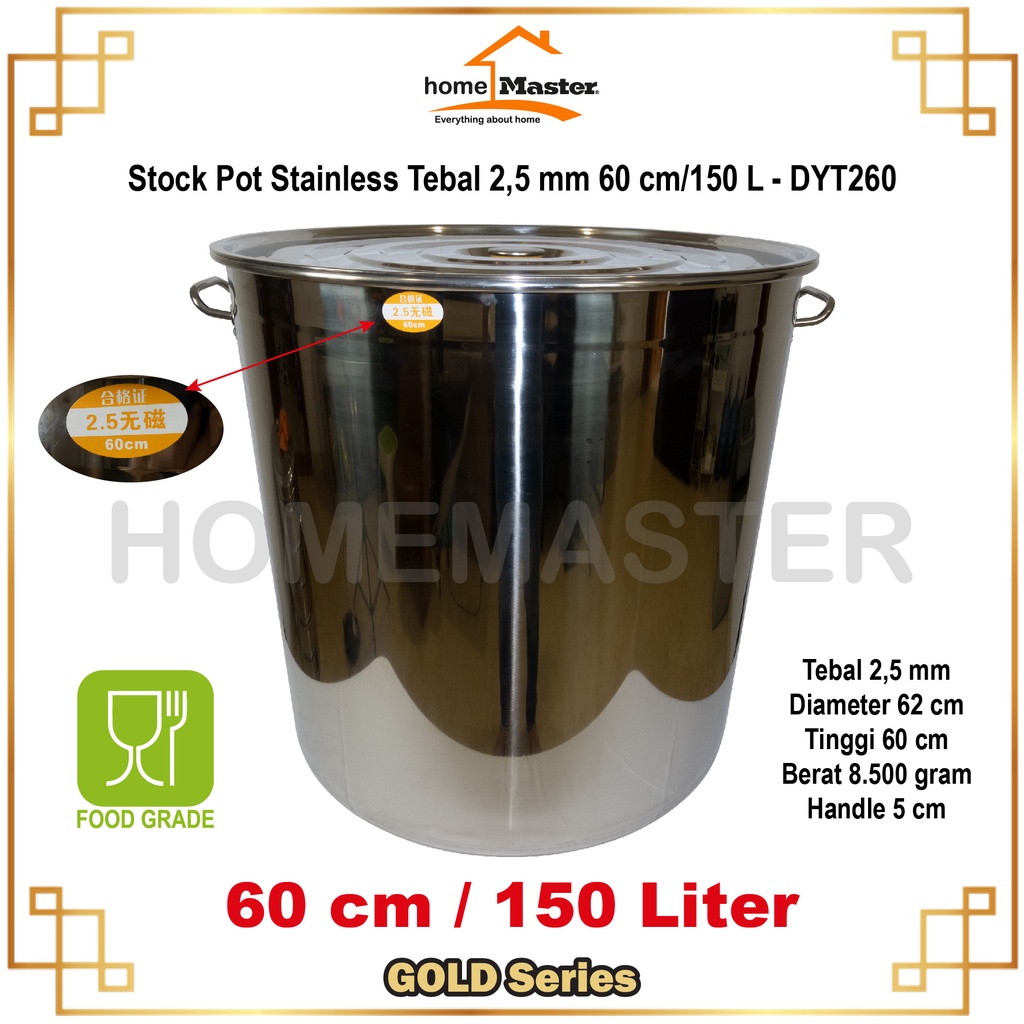 Jual Homemaster Panci Kuahkaldustocksoupsop Pot Stainless Tebal 25 Mm 60 Cm Dyt260 Shopee 1613