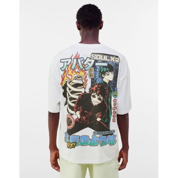 Jual Extra Loose Anime Print Tshirt with Patches KAOS BERSHKA