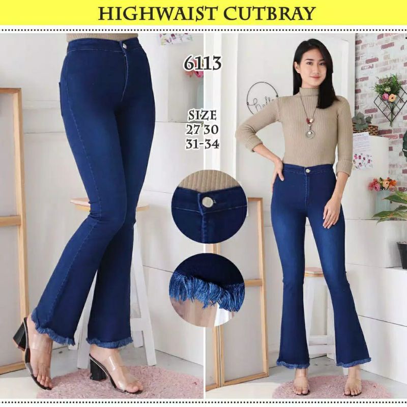 Jual CELANA PANJANG JEANS WANITA HIGHWAIST CUTBRAY RUMBAI RAWIS/HEWES ...