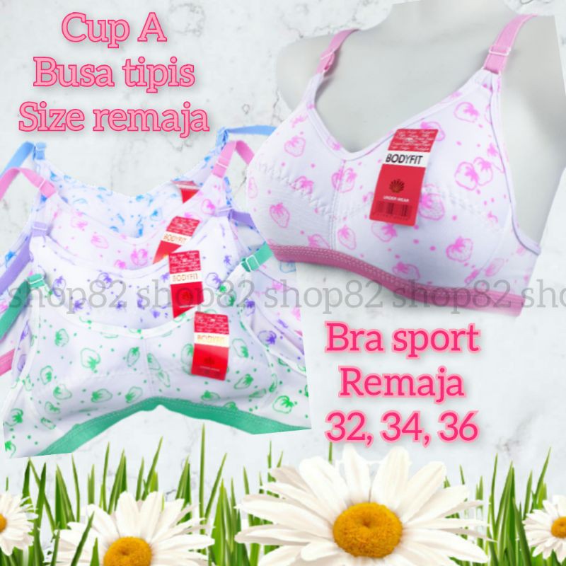 sport bra remaja bh ABG anak muda perempuan cewek wanita tanpa kawat size  ukuran 32 34 36 cup A kecil katun motif print sablon tanggung standart  style