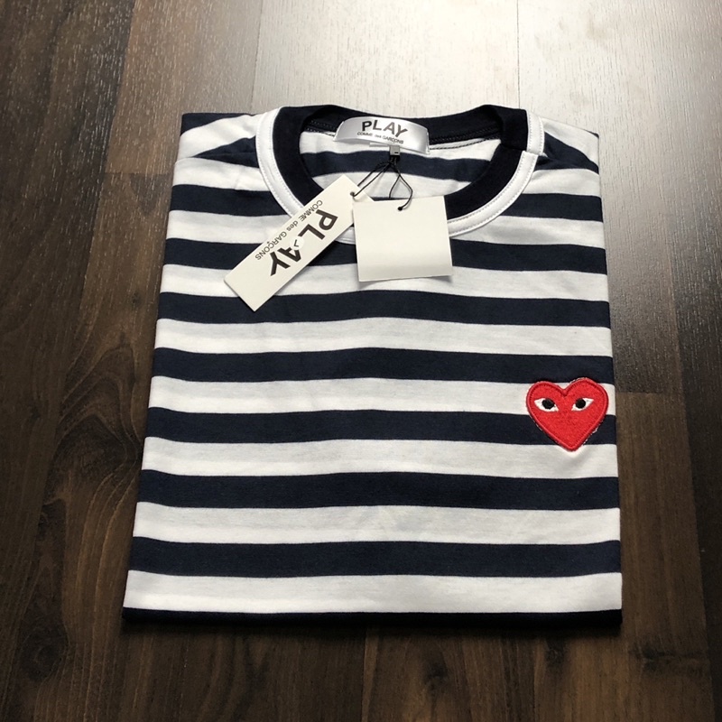 KAOS PLAY CDG STRIP NAVY PUTIH FULLTAG MIRROR 1 1 ORIGINAL COMME DES GARCONS