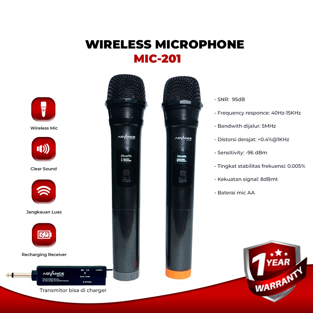 Jual Advance MIC201 Dua Microphone Wireless Professsional Mic Karaoke Double Shopee Indonesia