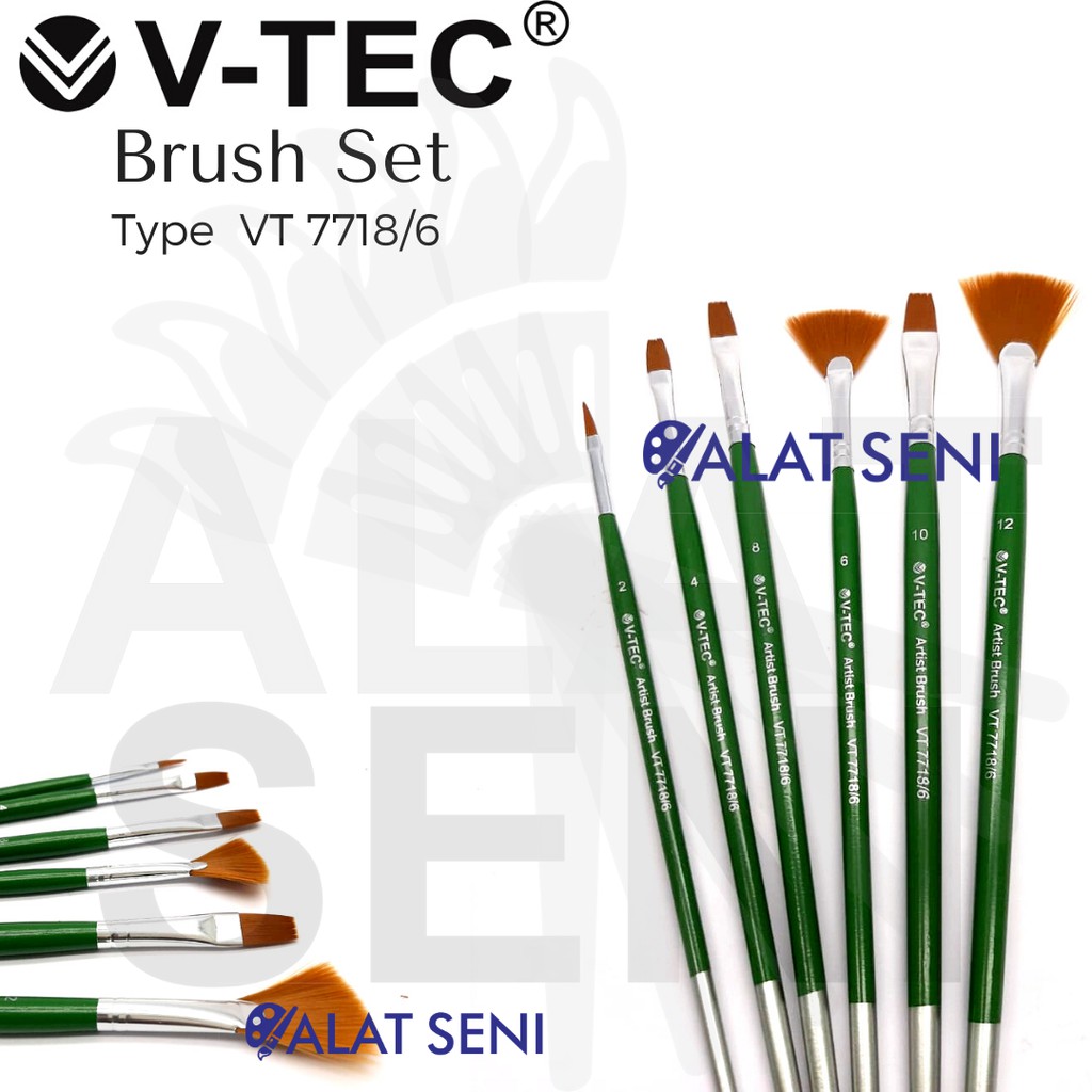 Jual V-Tec Brush VT-7718 Set 6 / Kuas Lukis Set 6 / Kuas V-Tec | Shopee ...