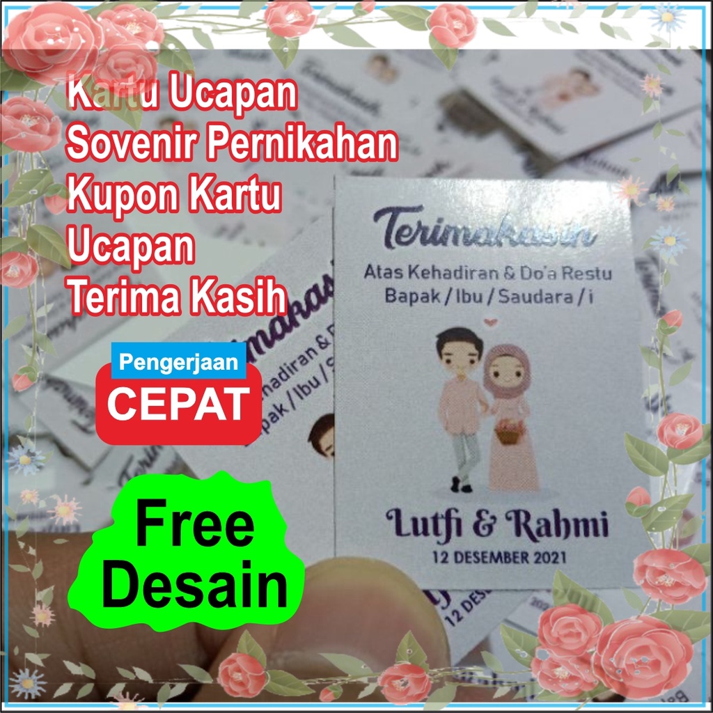 Jual Custom Kartu Ucapan Sovenir Pernikahan Kupon Kartu Ucapan Terima Kasih Kertas Sovenir Tema 5873