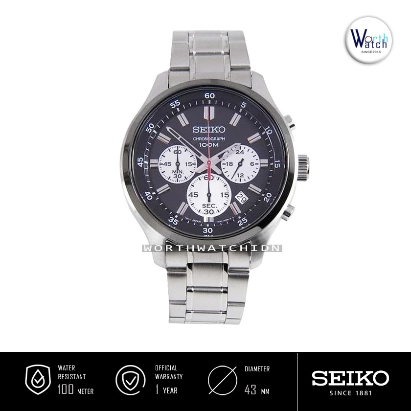 Jam Tangan Pria Branded Seiko Chronograph Black Stainless Steel Original SKS 593 P1 100M Water Resis