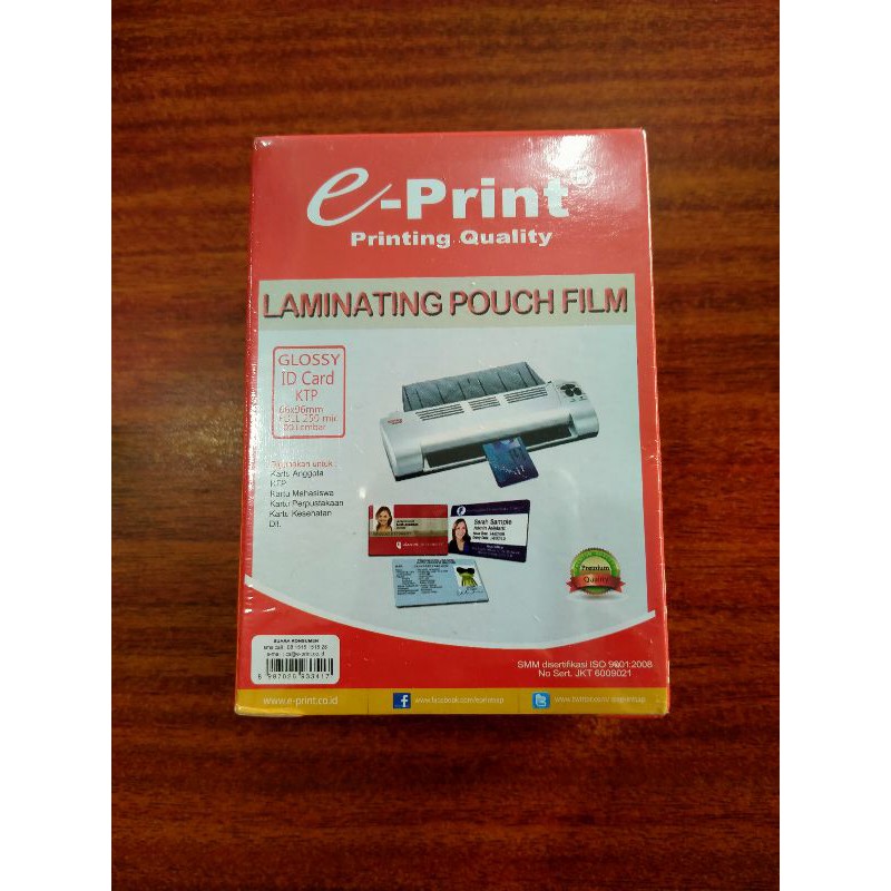 Jual Eprint Laminating Pouch Film 66x96mm Full 250 Micron 100 Ktp