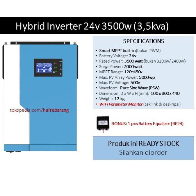 Jual Hybrid Inverter 24v 3500w 3kva 3kw Off Grid Pure Sine Wave UPS PSW ...