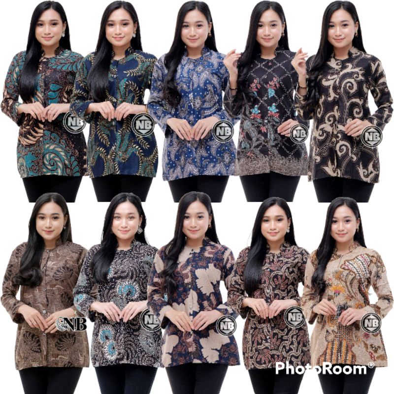 Jual Blouse Batik Atasan Batik Wanita Lengan Panjang Burung Cendrawasih Sogan Encim Cibulan Abu 