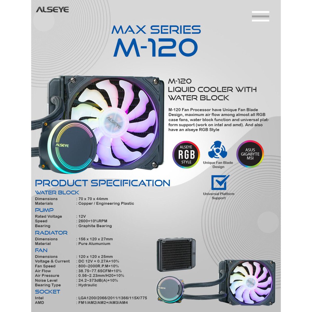 Jual KIPAS HEATSINK FAN PROCESSOR ALSEYE M-120 LIQUID COOLER WATER ...