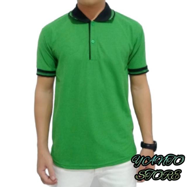 Jual Kaos Kerah Polo Kaos Pria Kombinasi Hijau Fuji List Hitam Shopee Indonesia