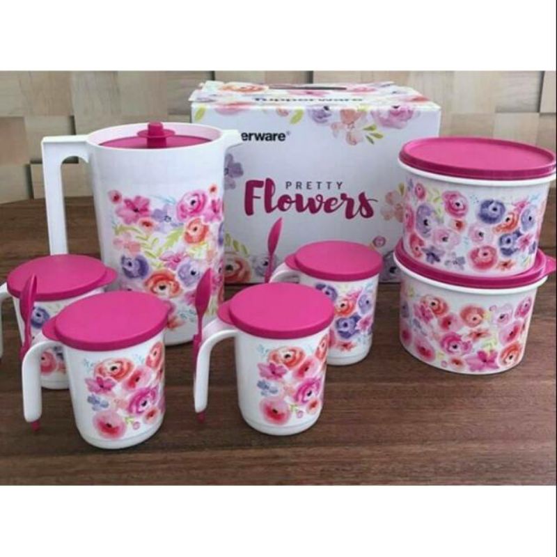 Jual Pretty Flowers Set Tupperware, wadah lengkap dan cantik cocok ...