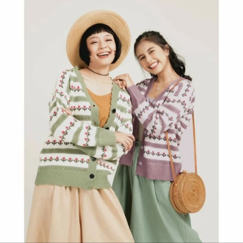 Jual CARDIGAN RAJUT MOTIP BUNGA BIG SIZE / CARDI RAJUT TEBAL MOTIF ...
