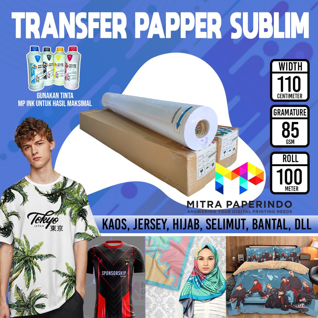 Jual Kertas Transfer Sublim Sublimation Paper Roll 110 Cm 100 M 85 Gsm