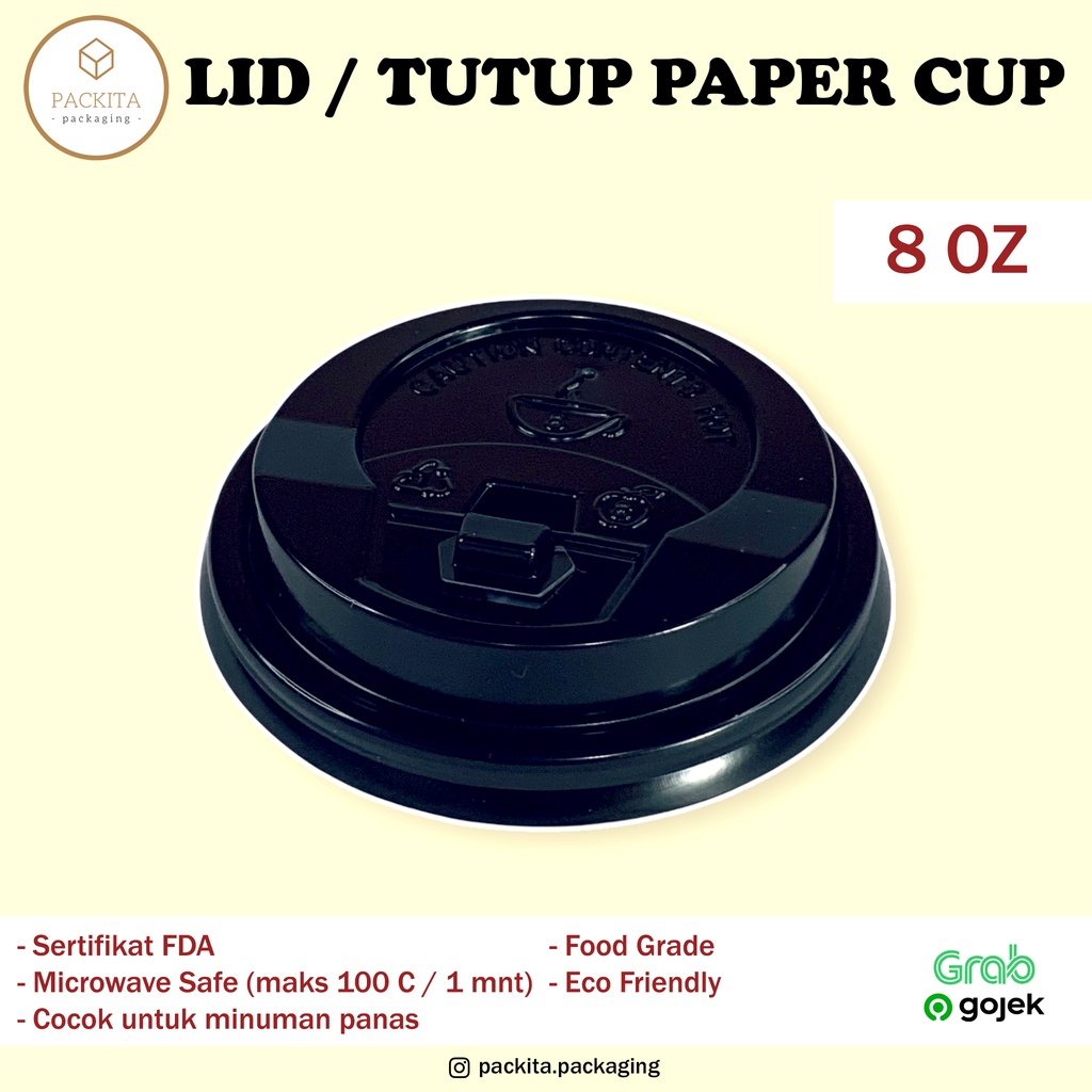 Jual Lid / Tutup Paper Hot Cup 8 Oz Black (1000 pcs = 1 dus) | Shopee ...