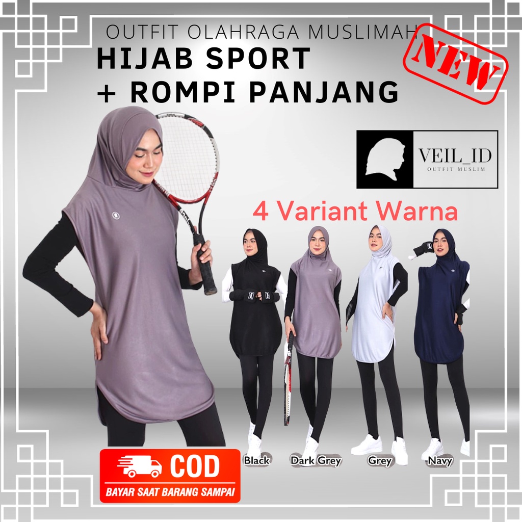 Jual Bisa Cod Hijab Sport Rompi Long Vest Outer Instan Olahraga Outfit Olahraga Fashionable