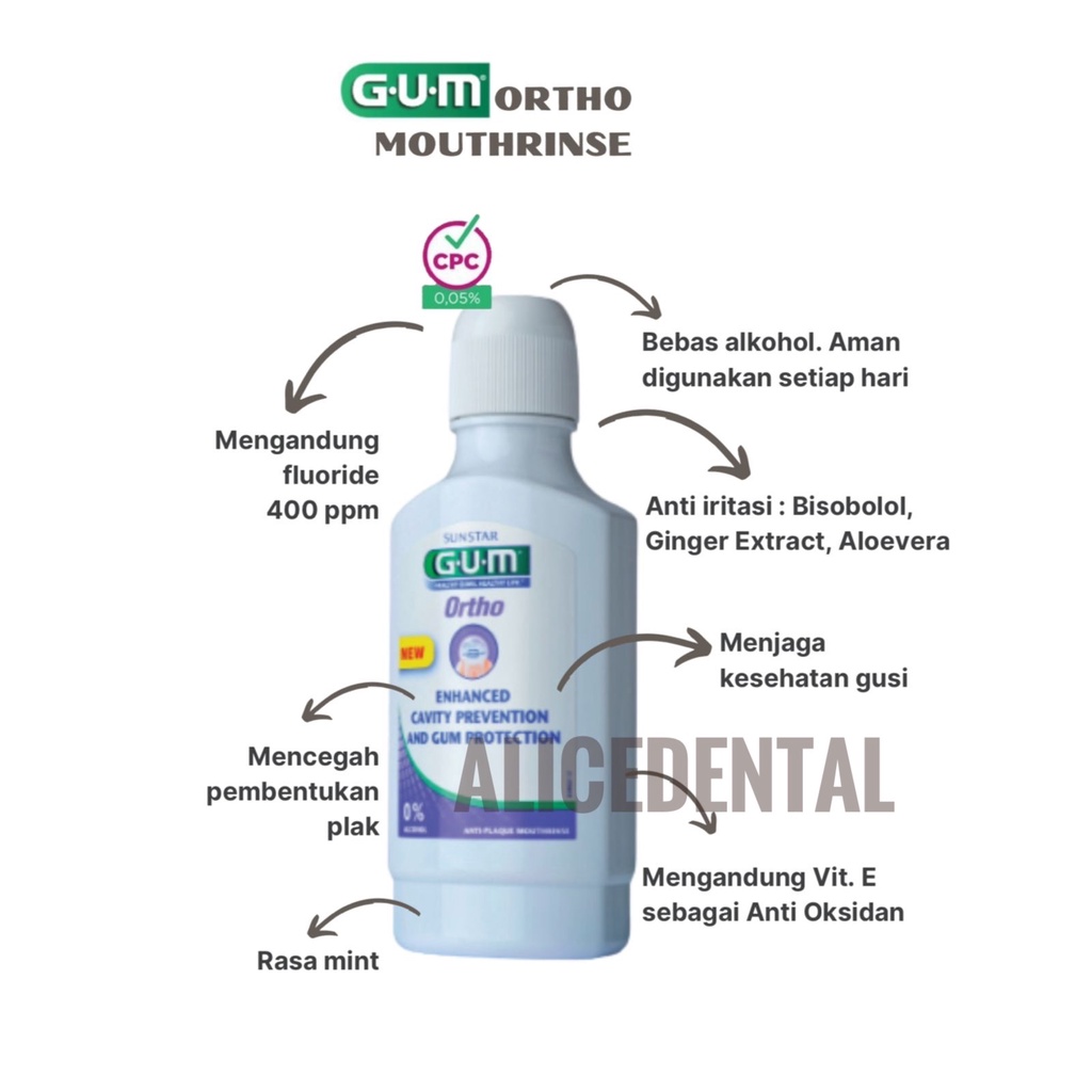 Jual Obat kumur behel GUM ortho mouthwash anti plaque mouthrinse