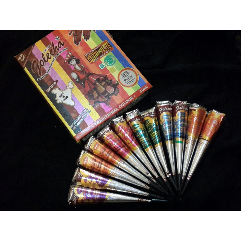 Jual Harga Perlusin Golecha Henna Rainbow Colour Cone Golecha Henna Paste Fast Colour