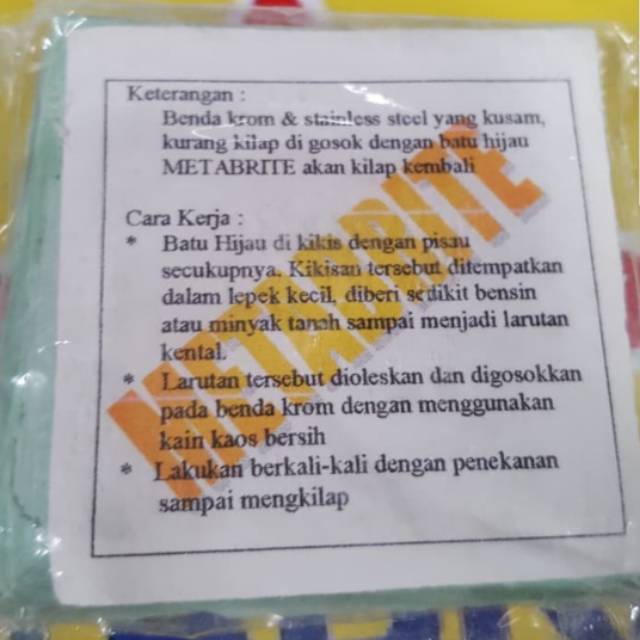 Jual METABRITE Batu Hijau mini - Langsol Sabun Obat Poles Stainless 6 ...