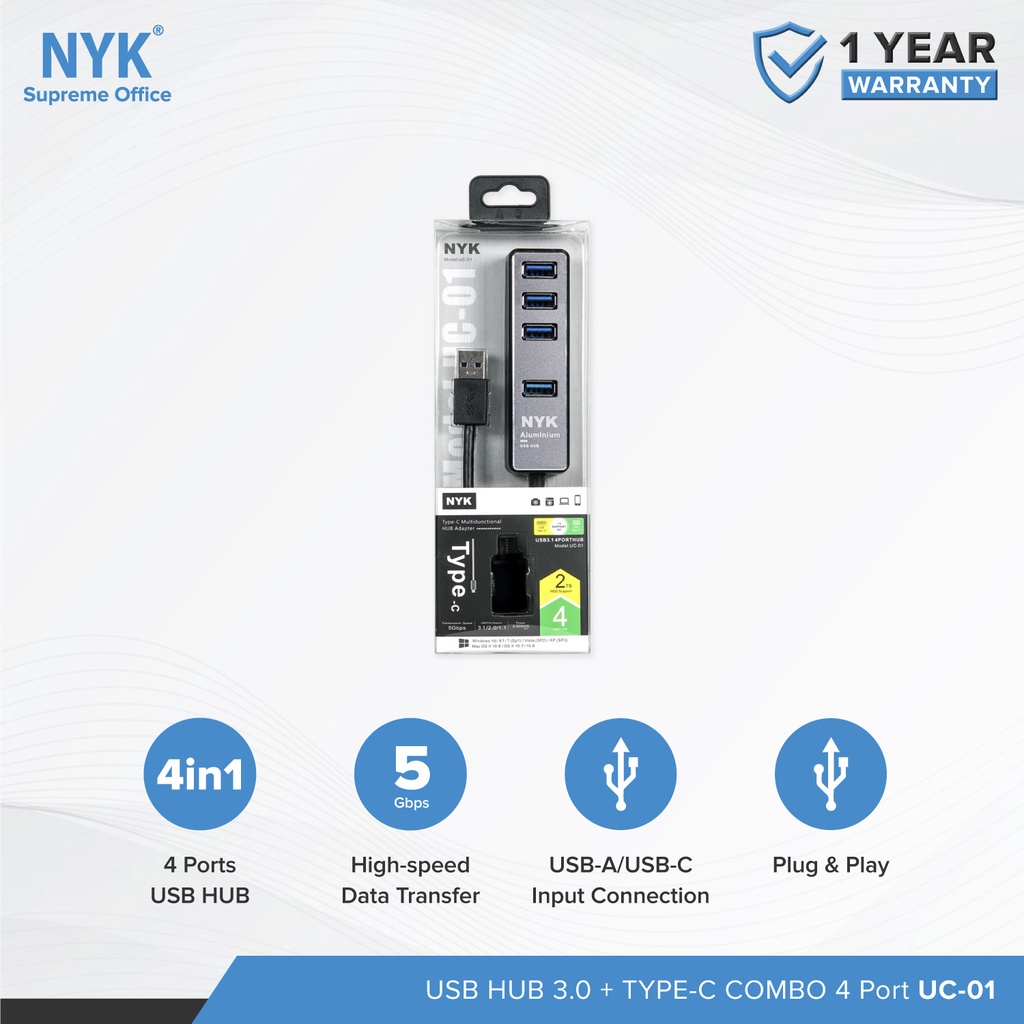 NYK USB HUB 4 in 1 High Speed 3.0 TYPE C Converter USB 3.0 UC01 COD HUB bergaransi Docking Station Data transfer Mobile phone macbook android iphone i (5)