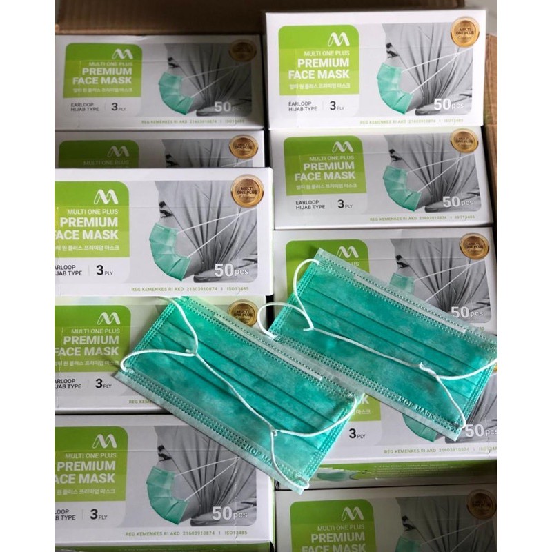 Jual Masker Hijab Multi One Plus Premium Face Mask 3 ply 50 pc | Shopee ...