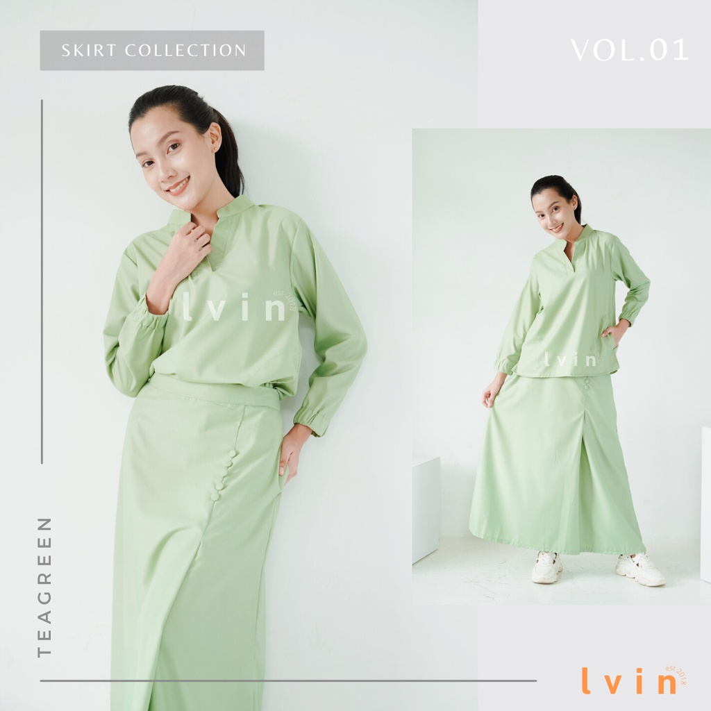 Jual Lvin Flare Skirt Scrubs Vol Baju Oka Rok Mandarin Collar Lengan Panjang Baju