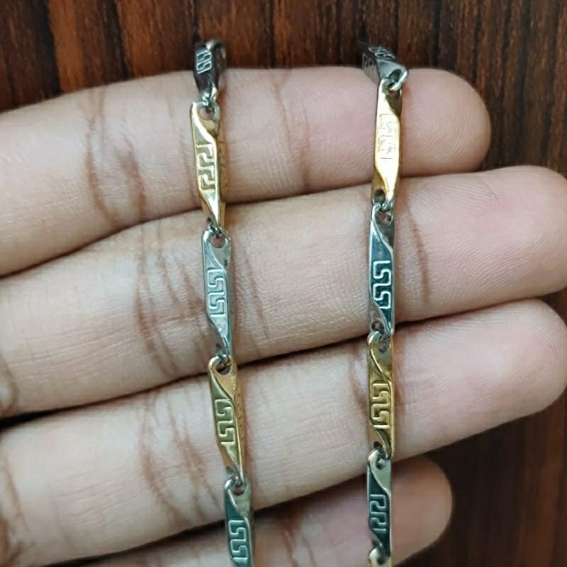 Jual Kalung Titanium Stainless Steel Biji Padi Kombinasi Gold Silver