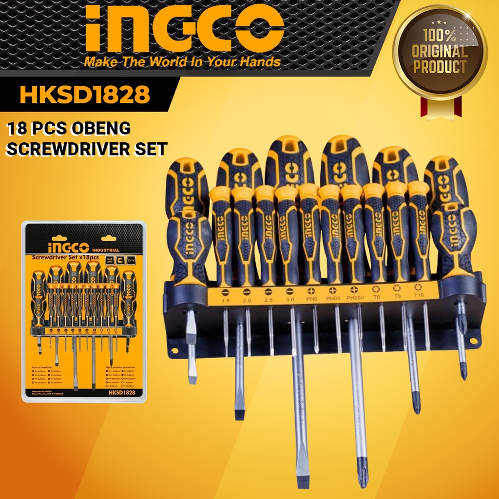 Jual INGCO HKSD1828 Obeng Gagang Karet SET 18pcs Screwdriver Bit Obeng ...