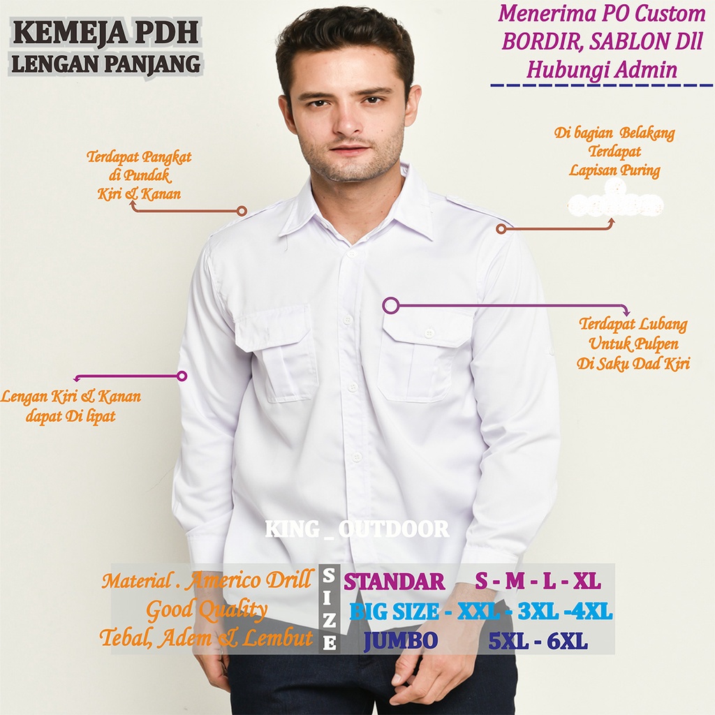 Jual Kemeja Tactical Premium Warna PUTIH | Pakaian Dinas Lapangan ...