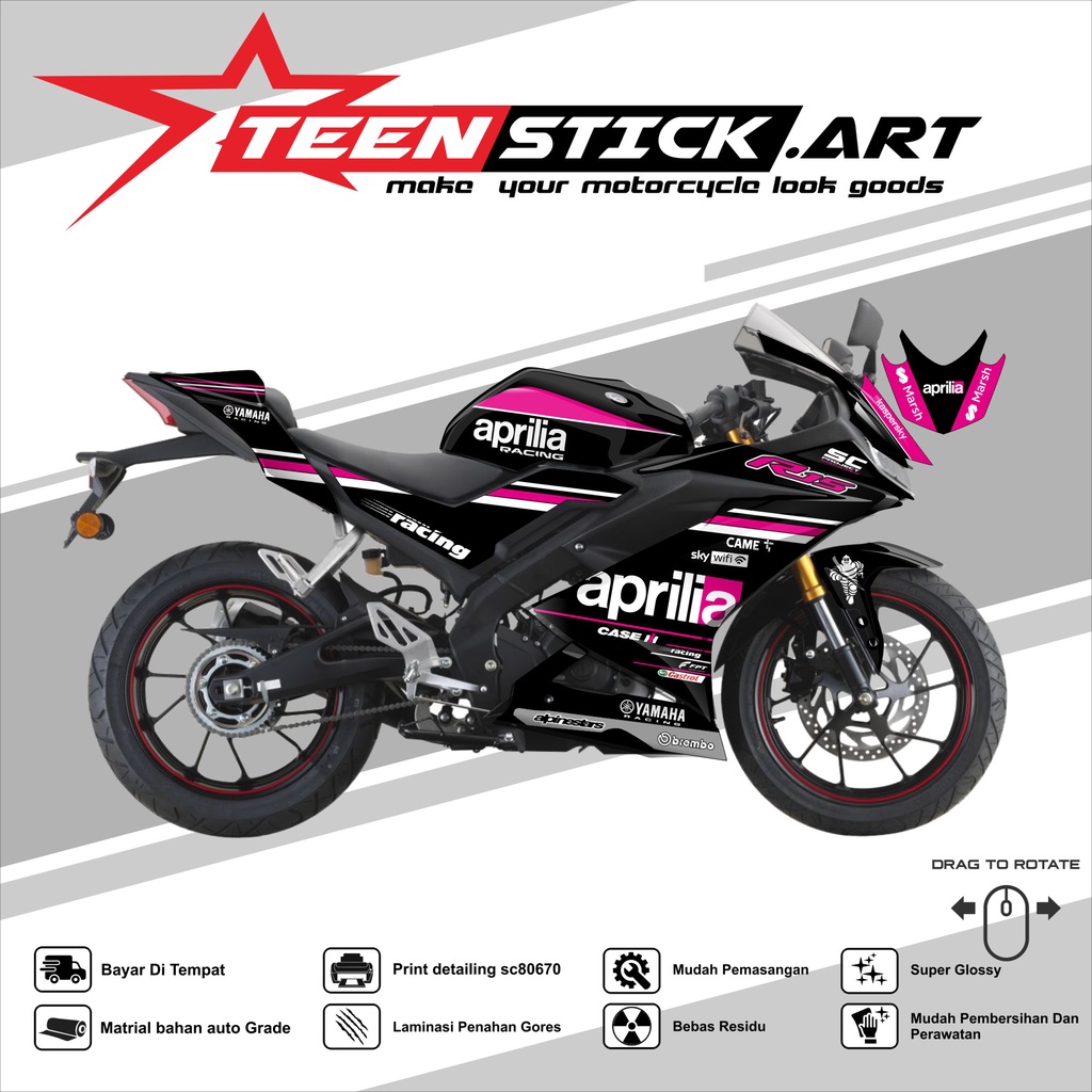 Striping R15 V3- Striping Hologram Chrome Vynil UV Transparant Yamaha R15  V3 2017-2021 APRILIA