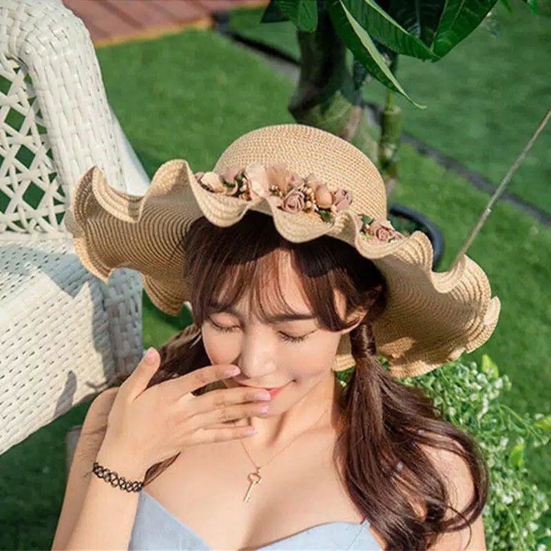 Jual Topi Pantai wanita Bunga pelindung UV -Summerhat Pantai import T42 ...