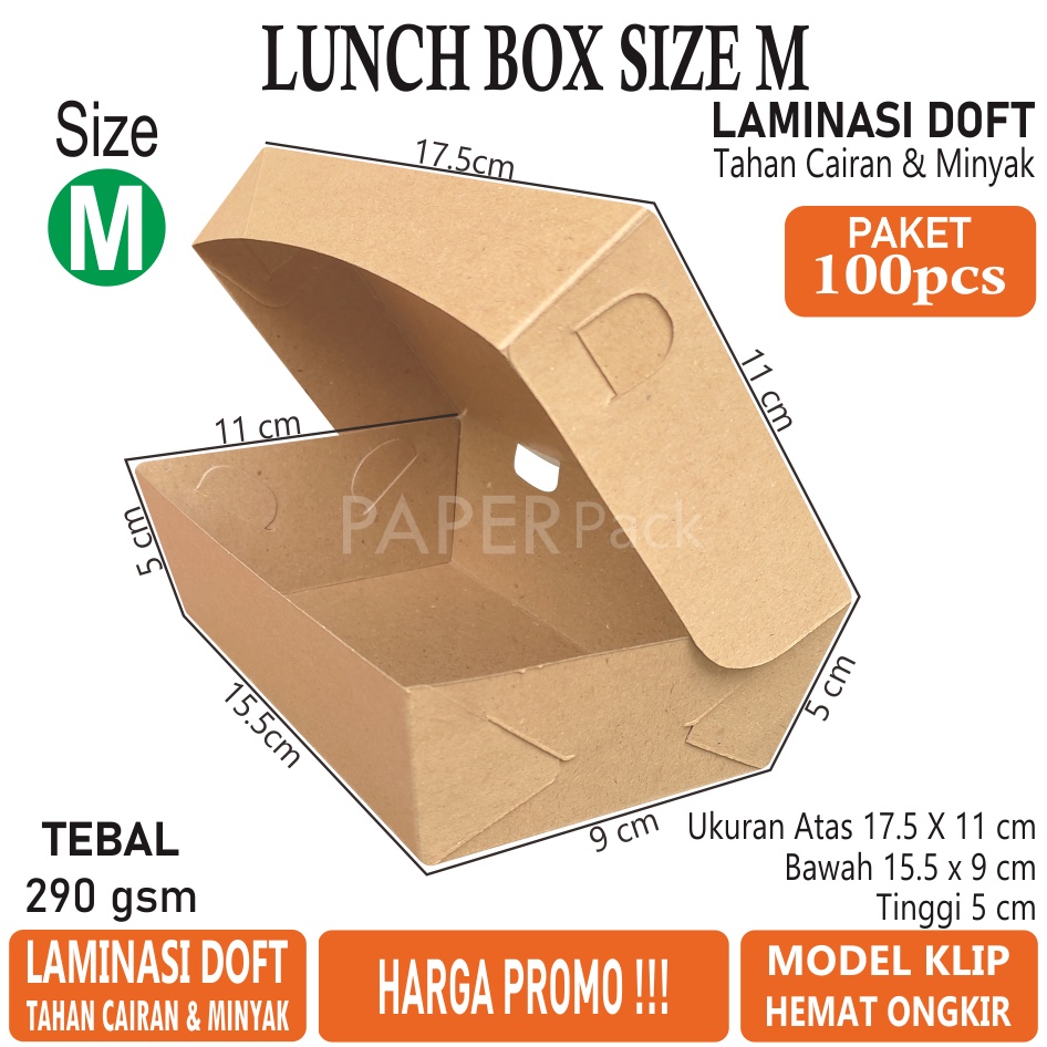 Jual Kotak Makan Paper Lunch Box Kraft Coklat Laminasi Ukuran Size