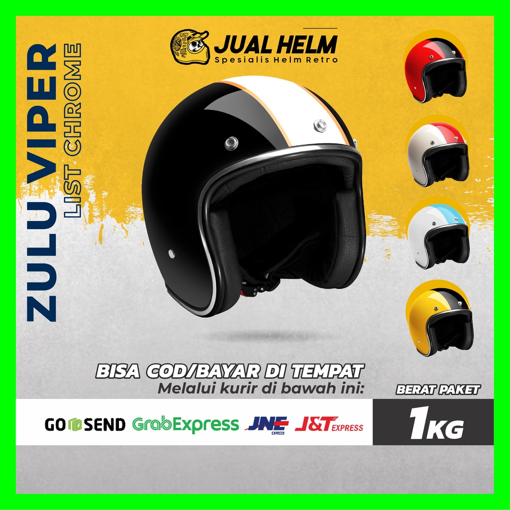 Jual HELM RETRO ZULU VIPER LIST CHROME ( Bogo / Vespa / Klasik ...