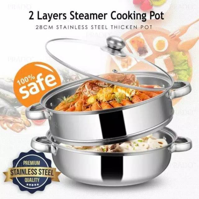 Jual Panci Kukus 2 Susun Kukusan Double Stainless Steel Steamer Pan Dandang 2 Layer Cooking Pot 9459