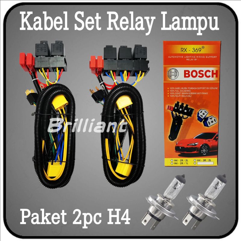 Jual Kabel Set Relay Lampu Mobil Universal H4 Bisa Paket + Bohlam